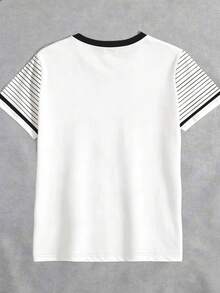 EMERY ROSE Women's Knight Print Round Neck Short Sleeve Casual Striped T-Shirt - White - View 2