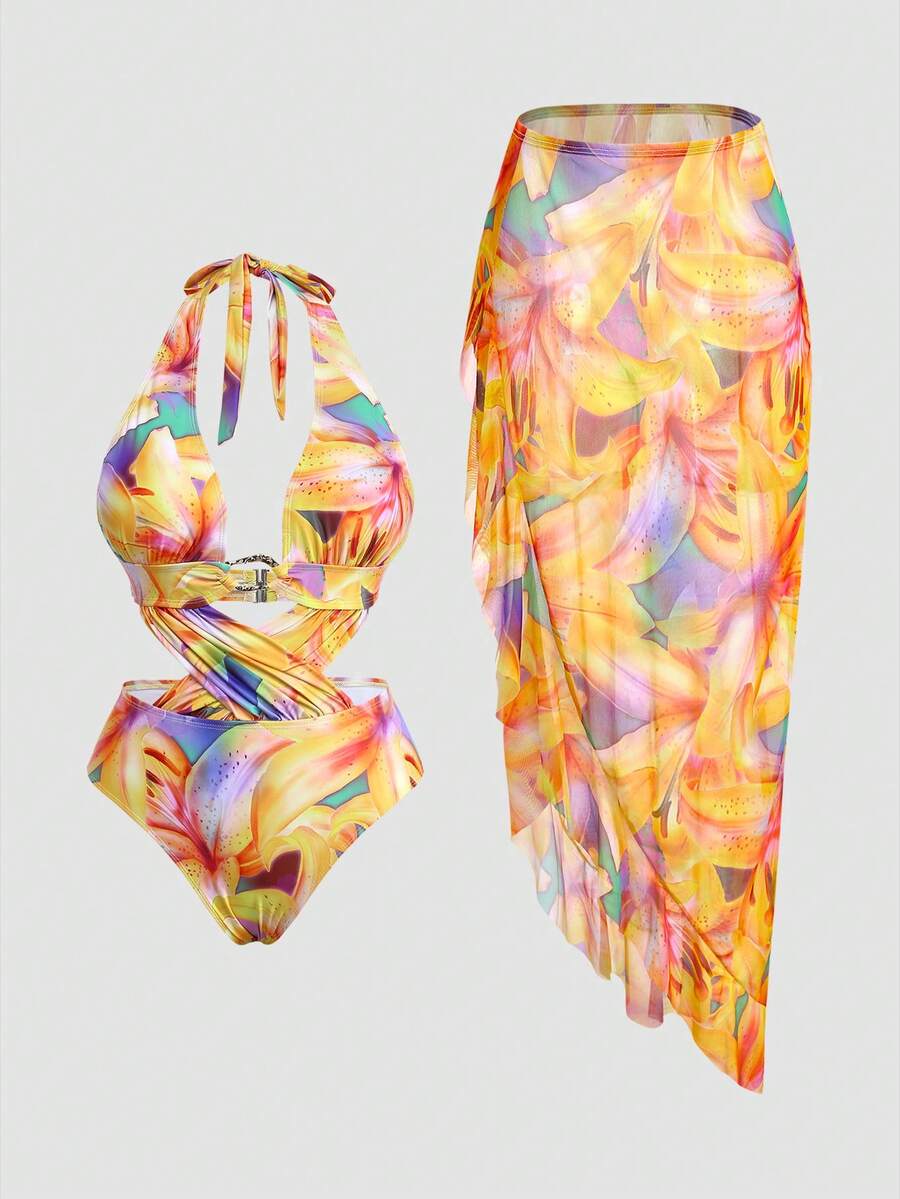Swim Oasis Traje de baño de una pieza con estampado de moda para vacaciones, talla grande - Multicolor - Ver 1