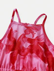 SHEIN 热带碎花连衣裙，露背镂空蝴蝶结设计，休闲度假百搭连衣裙，适合姐妹装、公园露营、家庭合影、派对、日常休闲穿着 - 粉色 - 查看 3
