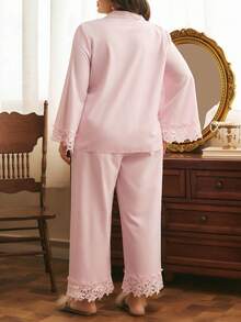 Côtesoire Conjunto de pijama de talla grande con frente abierto, burbujas y textura arrugada - Rosa - Ver 2