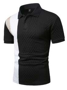 EGENSIO Áo polo nam dệt kim jacquard phối họa tiết, cổ áo và tay áo có gân, cài 2 nút. - Nhiều màu - Xem 4