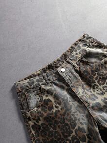 Manfinity Denimwave Shorts vaqueros casuales con estampado de leopardo y efecto desgastado para hombre - Multicolor - Ver 3