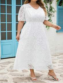 SHEIN CURVE+ Đầm ren tay ngắn cổ chữ V cỡ lớn, đầm trang trọng màu trắng, đầm thanh lịch dành cho nữ dự lễ tốt nghiệp, dự đám cưới, mùa xuân & hè, ngày lễ, phù dâu, mẹ của người tốt nghiệp, dịp trang trọng, đầm trắng thanh lịch, trang phục cưới, đầm trắng đi nhà thờ, trang phục dự đám cưới, đầm dự tiệc cô dâu, đầm trắng, đầm trắng dự tiệc cô dâu, đầm trắng thanh lịch dành cho nữ. - trắng - Xem 4
