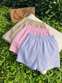 CovetEZ Women's Casual Elastic Waist Striped Loose Shorts - Multicolor - View 6