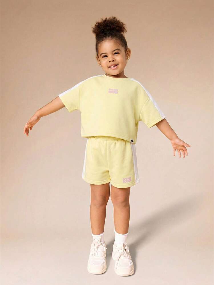 Girls Casual Yellow Purple Future Icon Two Piece Matching Co-Ord Set With Number 23 Print And Stars