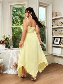 FleurLily Plus Size Women's Spaghetti Strap Bow Tie Spaghetti Strap Ruffle Hem Asymmetrical Hem Beach Gym Vacation Dress Brown Summer - Light Yellow - View 2