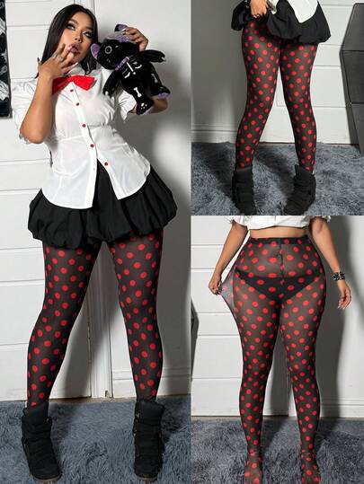 Whyspr Quần legging mỏng chấm bi phong cách punk mùa xuân/hè cỡ lớn