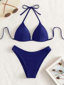 Oceva Push-Up Halter Neck Bikini, Suitable For Beach, Party, Holiday, Spring/Summer - Navy Blue - View 5