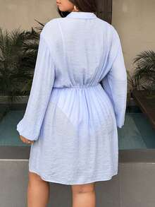 Swim Vcay 2026 Vestido de manga larga transparente y ligero para cubrir talla grande para mujer - Azul - Ver 2