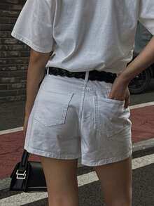 Quần short denim nữ kiểu dáng thường ngày, đính đá lấp lánh. - trắng - Xem 2