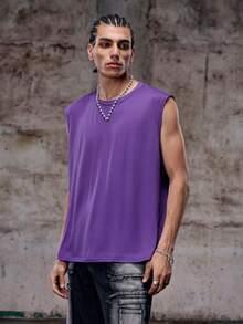 2025 New Men's Round Neck Sleeveless Loose Fashionable Casual Street Hip Hop Style Tank Top - Purple - View 4