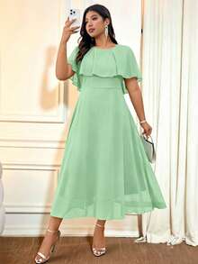 Allurite Vestido largo de gasa elegante de unicolor y cuello redondo holgado para mujer de talla grande, vestido de verano, vestido de primavera elegante, vestido formal elegante para mujer, vestido de boda, vestido de invitada de boda - Multicolor - Ver 1