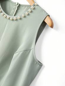 GlowEve CURVE Bộ 2 món dành cho nữ cỡ lớn, thanh lịch, màu đen phối ngọc trai, cổ chữ V tay dài và váy maxi cổ tròn đính ngọc trai, thích hợp cho mùa thu/đông, đi làm, dự tiệc. - Màu xanh Bạc hà - Xem 8