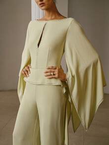 PREMIUM Bộ jumpsuit xẻ tay, khoét eo - màu xanh lá - Xem 2