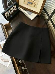 Falda de unicolor elegante, adecuada para negocios, viajes, estilo vintage romántico, casual de calle, citas, cenas, vacaciones y reuniones. Diseño con abertura lateral a la moda y sexy para primavera y verano - Gris - Ver 11