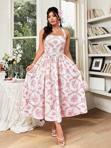 FleurLily Plus Size Square Neck Sleeveless Ditsy Floral Summer Casual Dress - Multicolor - View 5