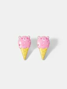 SHEIN X Care Bears New Creative Cartoon Cute Bear Dripping Oil Exquisite Stud Earrings, IP Joint Design, Cute Personalized, Simple And Generous - Pink - View 6