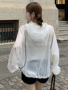 DAZY 女士插肩袖拉链抽绳连帽常规外套 - 白色 - 查看 8