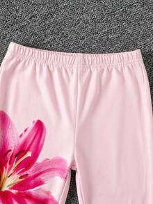 SHEIN Young Girl Casual Floral Print Camisole And Pants Set, Comfortable And Minimalist - Pink - View 5