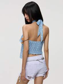 Rina Fox Áo không tay in họa tiết chấm bi dành cho nữ - Màu xanh nhạt - Xem 4