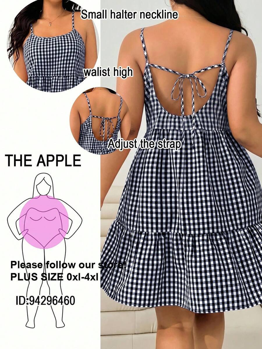 Solflare Navy Plaid Plus Size Women Sleeveless Dress - Navy Blue - View 1