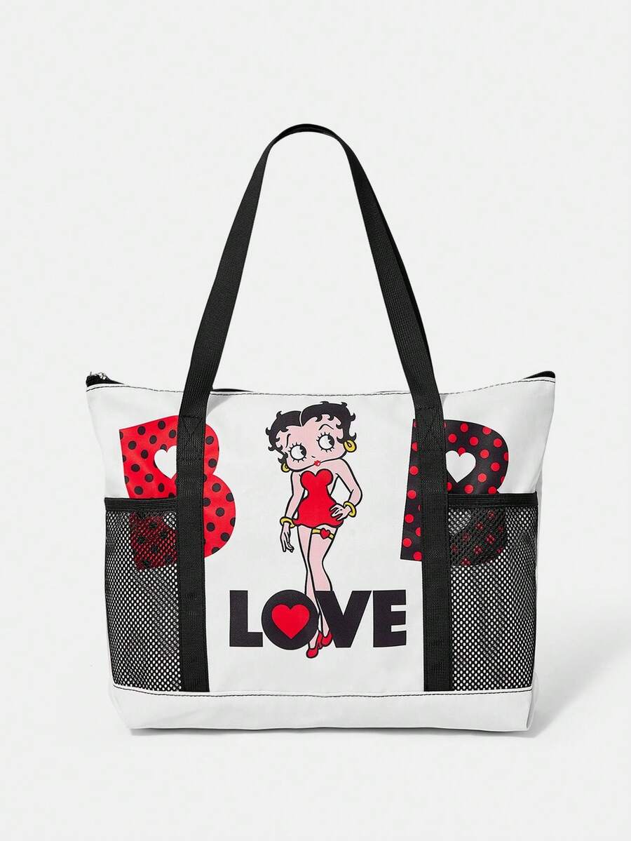 Betty Boop x SHEIN Betty Boop 主題肩背托特包,適用多種場景,大容量,超輕量,耐用,百搭實用,高美感,時尚風格,極簡休閒風,假風格,中性風,運動風,可愛風,卡通風,便攜對比,透氣,耐磨,可折疊,防塵收納,適合假期戶外工作、辦公室送禮、通勤、旅行、度假,年輕女性與上班族的選擇 - 愛心 - 查看 1