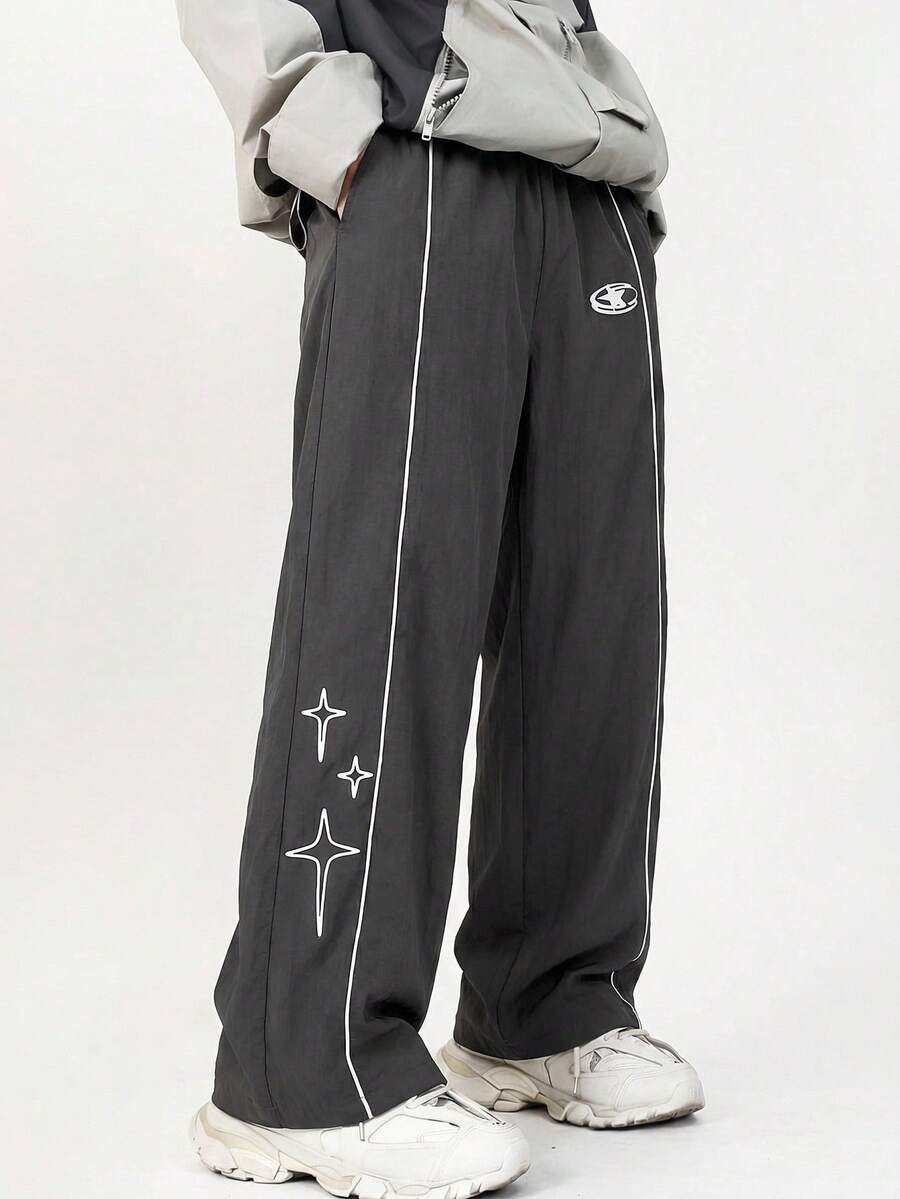 Coolqubz 1pc Boys' Casual Solid Color Woven Straight Leg Pants, With Contrast Drawstring Trim, Comfortable Fabric, Versatile For All Seasons - Grey - View 1