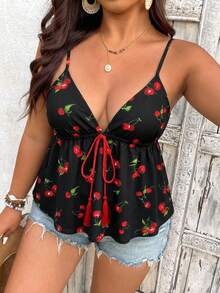 SHEIN VCAY Áo tank top dáng chữ A, dây mảnh, cỡ lớn, có tua rua trang trí, thoải mái, thích hợp cho mùa xuân và mùa hè. - Nhiều màu - Xem 7