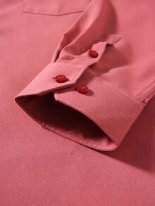 Manfinity Mode Men's Solid Color Patch Pocket Front Button Casual Long Sleeve Formal Shirt, Ceremony - Hot Pink - View 6