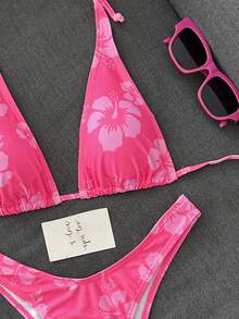 SHEIN Swim Mod Ladies' Simple Printed Two-Piece Bikini Set (Copyrighted) Summer Beach - Multicolor - View 5