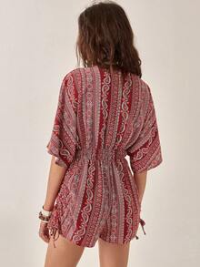 Bộ áo liền quần kiểu bohemian họa tiết dây rút cho kỳ nghỉ hè trên bãi biển - Màu Đỏ Sâu - Xem 6