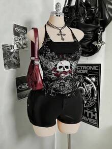 SHEIN ICON 大码女式哥特蕾丝拼接衬衫 - 黑色 - 查看 14