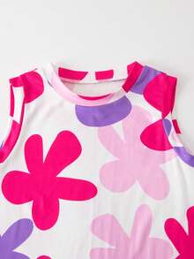 Vestido sin mangas con estampado floral y bajo asimétrico para niña preadolescente - Rosa Fucsia - Ver 11