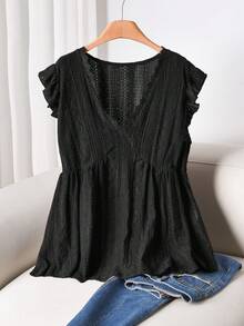 CosyJoli Plus Size Camisole & Tank Top, Cap Sleeve Blouse, Coffee Brown Sleeveless Top, Casual Elegant Women Clothing - Black - View 1