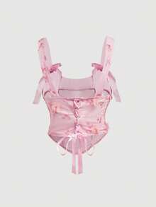 SHEIN MOD Bralette Bordir Romantis Jala Merah Muda Ukuran Plus untuk Wanita, Elegan Gaya Istana Vintage, Cocok untuk Kencan dan Pesta - Berwarna merah muda - View 3