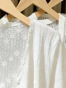 Franclia Women's Lightweight Jacquard Casual Short Sleeve Cardigan, Spring/Summer - White - View 3