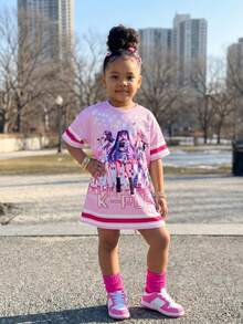 SHEIN Young Girls' Cartoon Print Summer Dress - Purple - View 5