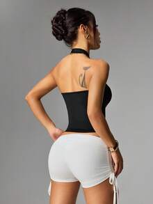 SHEIN HypeZone 女士时尚优雅露背性感镂空修身吊带背心，夏季 - 黑色 - 查看 2