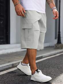 Manfinity Homme Pantalones casuales de 3/4 para hombre de talla grande, de unicolor con cordón en la cintura, para primavera/verano - Blanco - Ver 4