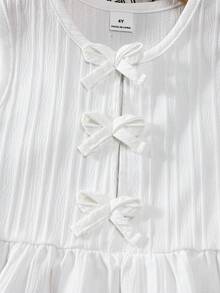Genkimix Kids Young Girl White Sleeveless Top,Fresh Cute Summer Beach Holiday Outings,Lightweight Striped Fabric,3D Bow Decoration,Wide Ruffled Hem Casual Wear - White - View 4