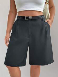 Ceyna Pantalones cortos versátiles y elegantes para el verano, talla grande - Gris - Ver 4