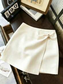 Franclia Fashionable Casual Commuter Versatile Beige Women's Short Skirt, Women's Bottoms, Women's Mini Skirts,Women's Casual Skirt, Women's Vacation Skirt, Women's Beach Skirt,Women's Casual And Elegant Skirt,Textured Fabric  Skirt With Irregular Hem,Khaki Metal Buckle Decor  Skirt,High Waist Asymmetrical Wrap Culottes,Designer Twist Detail High Waist Skirt,Summer Holiday Outfits,Vacation Outfits For Women,Women's Casual Office Wear,Going-Out Outfits,Spring, Summer, Autumn And Winter For Women  Skirts,A-Line Skirts,Casual Women's Wear,Summer Skirts,High Waist Skirts,Summer Outfit For Women,Women's Bottoms,Off White Skirt,Apricot-Colored Mini Skirt,Urban Teacher Professional Wear: Women's Solid-Color Versatile Casual Skirt - Beige - View 1