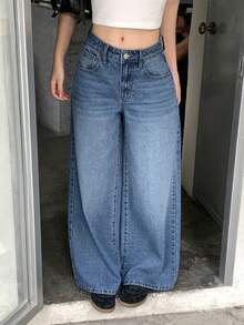 TOM AND JERRY X DAZY Quần jean denim nữ kiểu dáng thường ngày, đa năng, in hình hoạt hình. - Màu xanh lam - Xem 2