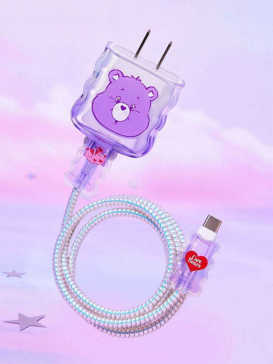 SHEIN X Care Bears Rainbow Bear Gradient Charging Head Case Pattern Gradient Charging Head Case, For Apple Charging Head (Without Data Cable), Gift Ideas, Summer/Spring, Beach, Vacation - Purple - View 1