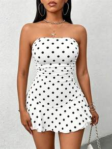 SHEIN VaVaLuxe Bộ đồ liền thân dành cho nữ - Đen và trắng - Xem 6