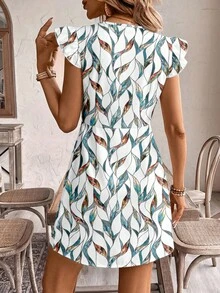 SHEIN Frenchy Đầm chữ A cổ chữ V tay ngắn cài cúc, họa tiết hoa vintage, thích hợp cho kỳ nghỉ biển, lễ hội âm nhạc, tiệc cưới, phong cách thanh lịch. - Nhiều màu - Xem 2