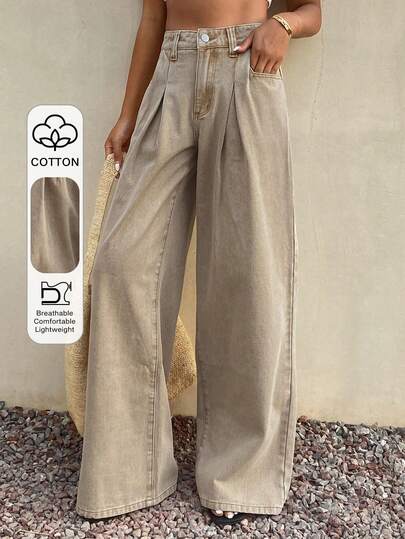 DAZY 女士休闲直筒破洞牛仔裤，适合春夏穿着，街头风格