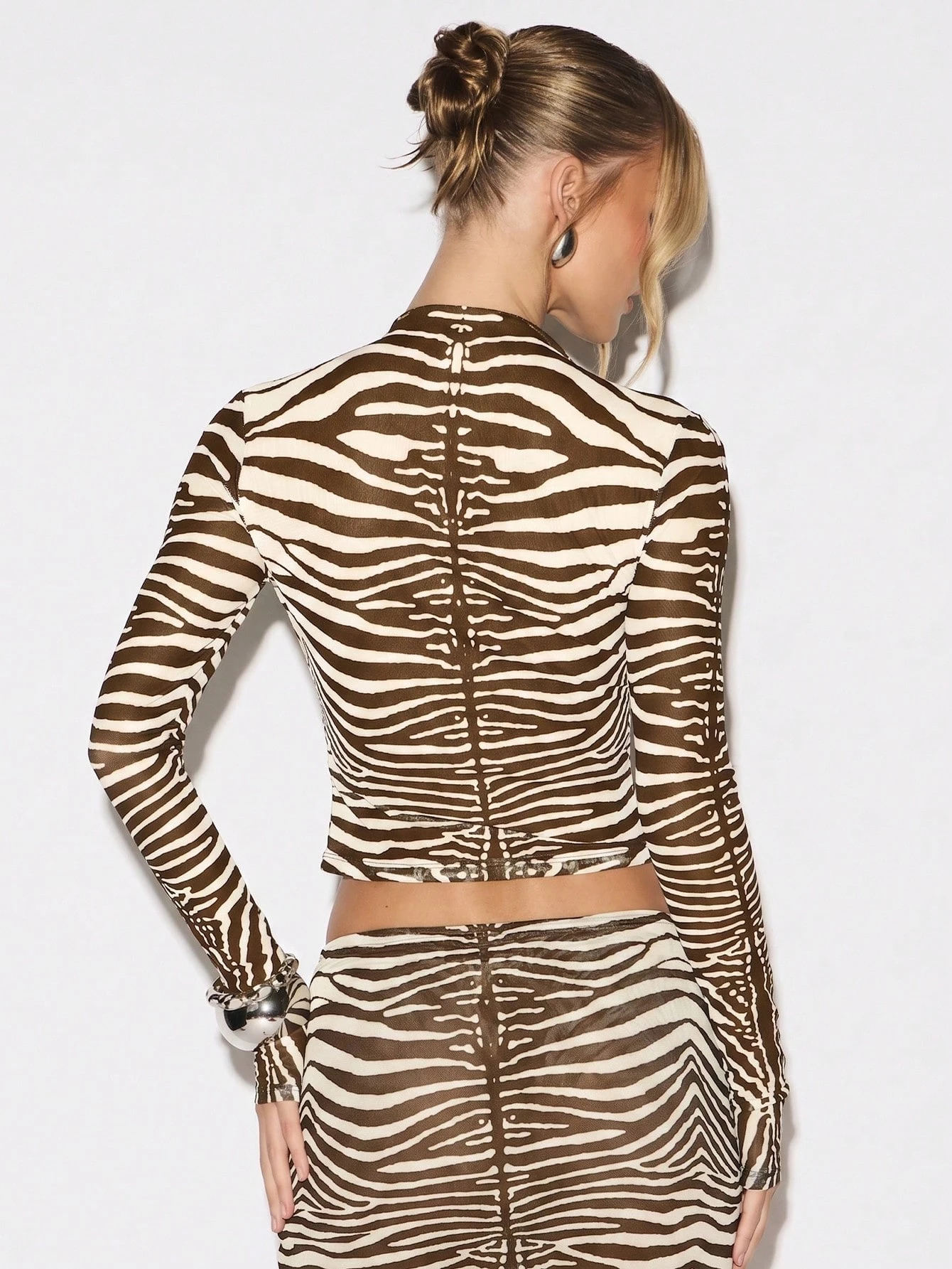 KIZN Zebra Print Mesh Top With Tie Detail