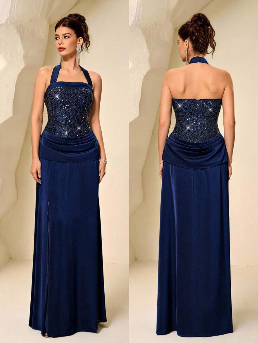 Coutiva High-End Evening Gown, Luxury Sequin Patchwork Elegant Party Dress