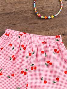 Emery Rose Kids Emery Rose Kids 2件套 女童粉色格子樱桃印花无袖上衣和短裤 两件套夏季套装 女童套装 樱桃图案女童服装套装 儿童套装 2件套夏季套装 夏季柔软舒适上衣和裙子 - 粉色 - 查看 3
